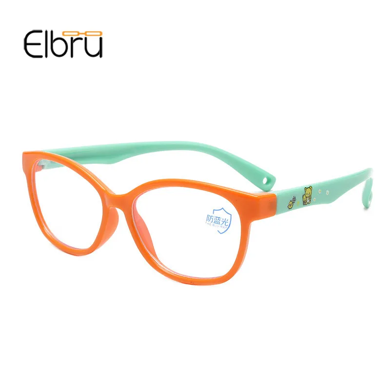 Elbru Anti-blue Light Plain Kid Glasses Boys&girls Soft Silicone Glasses Frame Goggle Computer Eyeglasses With Rope Hole