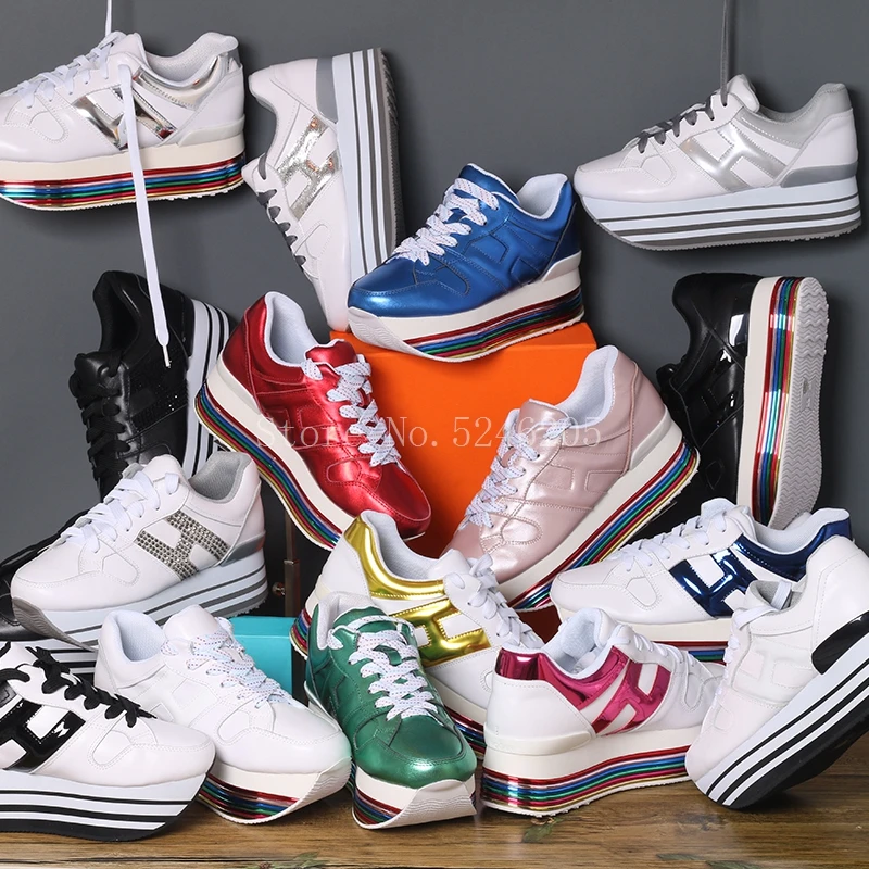

Classic Fashion Extended Rainbow Sole Platforms Lace Up Causal Women Shoes Beautiful H Sneakers For Women Genuine Leather