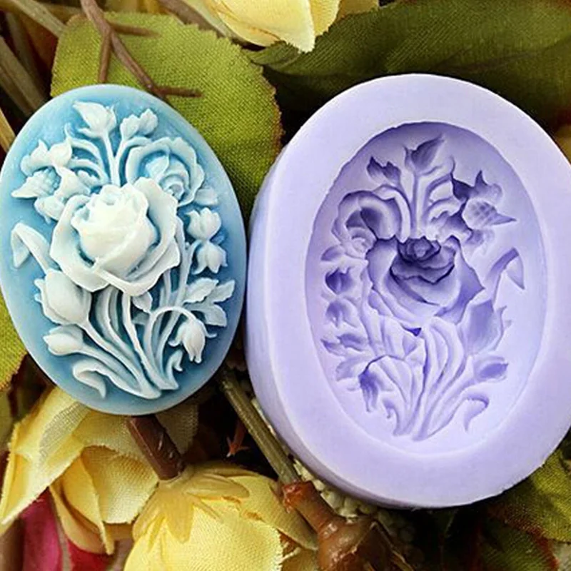 Silicone Mold Ellipse Carved Silica Gel Soap Mold DIY Square Cake Shape Soap Mold Production Consumable 3D Manual Decoration Tool
