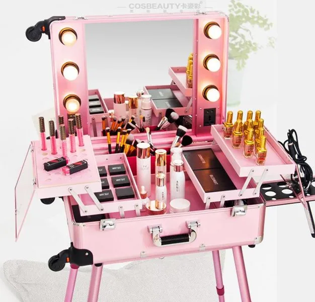 Роликовый шлейф для макияжа с подсветкой CE студийная тележка на колесиках| |