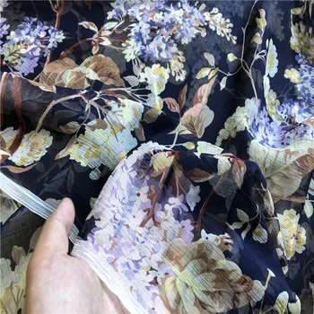 

100cm*133cm light weight natural silk chiffon fabric lilac floral crinkled silk yoryo material for dress skirt