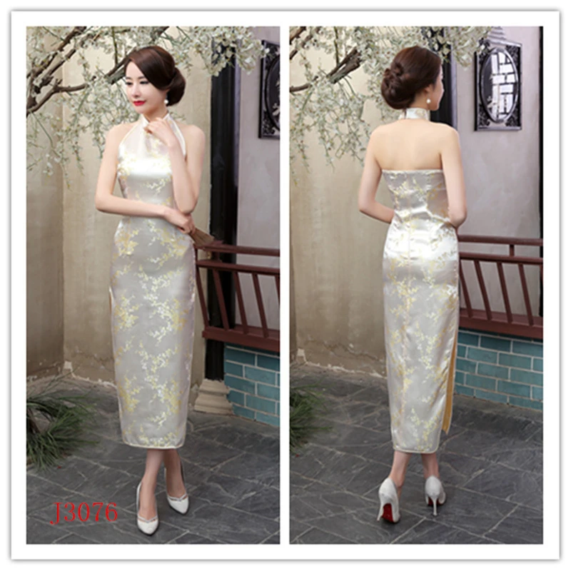 Женское сексуальное китайское традиционное Cheongsam Дракон и Феникс цветочное Qipao атласное платье на бретелях женское свадебное элегантное платье Ципао с разрезом - Цвет: Color8
