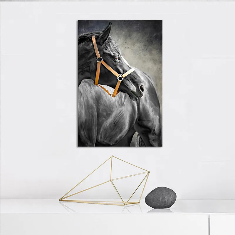 YUMEART современные животные картины на холсте прыгающая крутая лошадь черно-белая