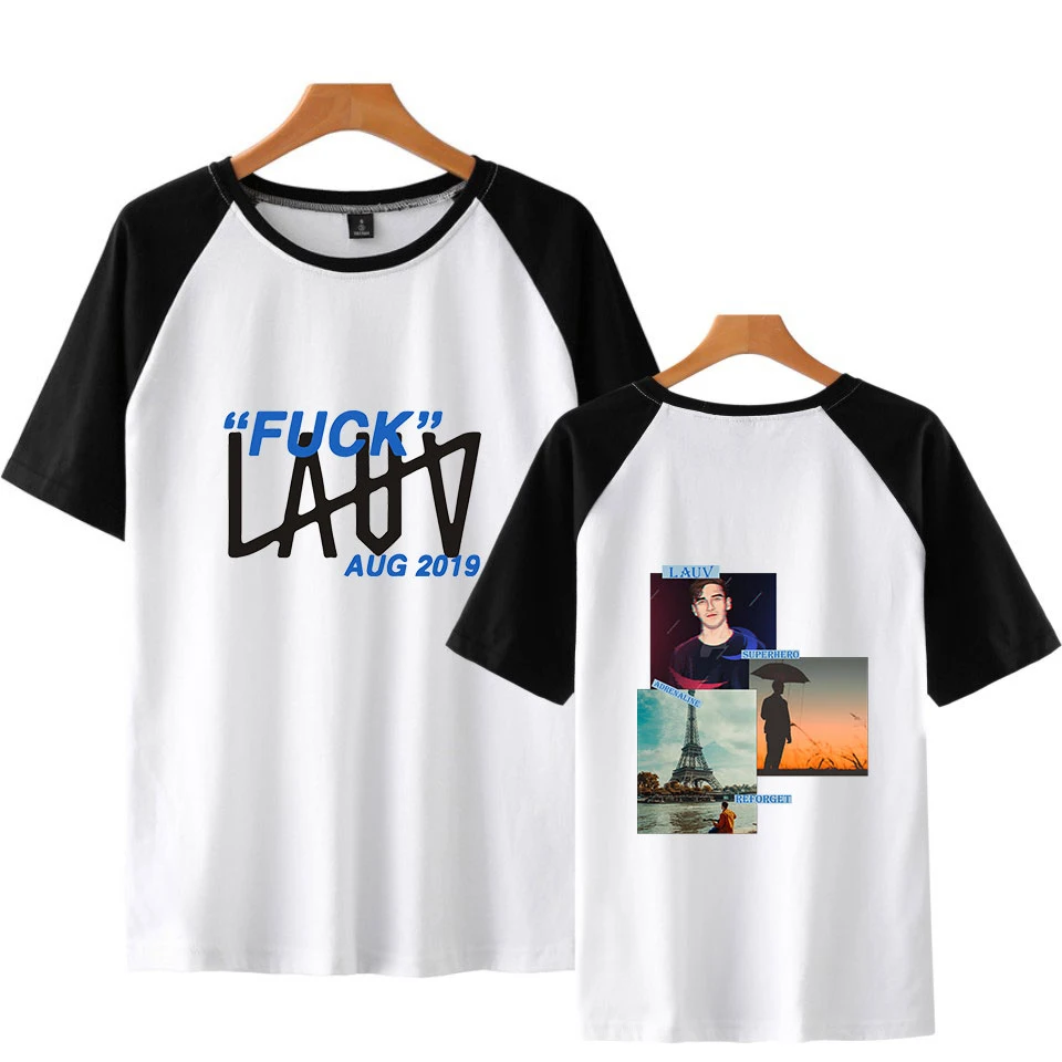 LAUV-2D принт хлопок летняя Лоскутная футболка для мужчин короткий рукав черный серый harajuku