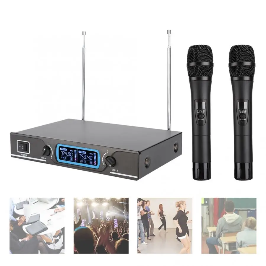 Microfono UHF портативный беспроводной двойной микрофон набор микрофон караоке с приемником(США 100-240 В