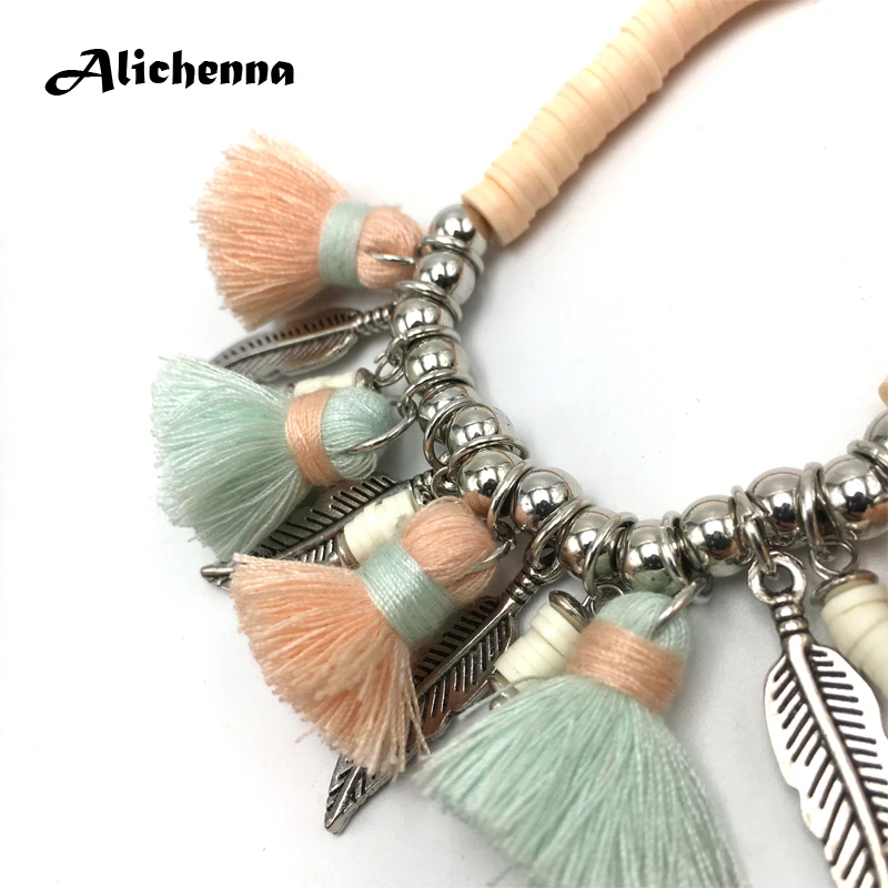 Boho Мягкий керамический браслет из сплава с кисточками и бусинами, массивные богемные модные очаровательные винтажные браслеты, новейшие популярные Стильные браслеты