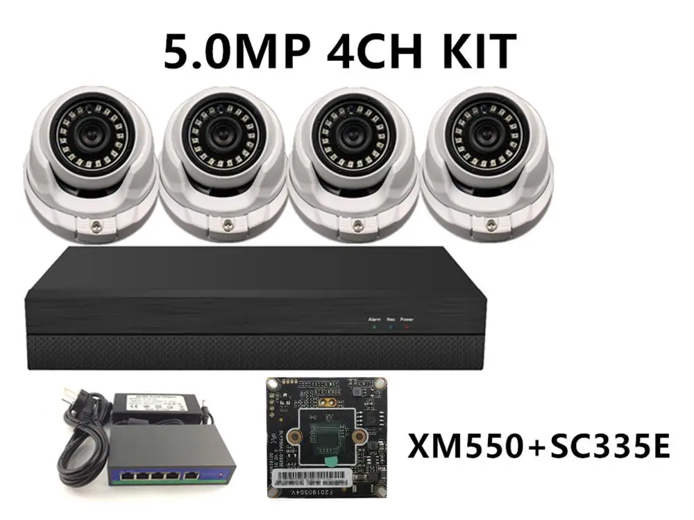 8CH/4CH 5.0MP 4.0MP 3.0MP 2.0MP безопасности комплект 2592*1944 2560*1440 XM550+ SC335E NVR 48V коммутатор питания через ethernet H.265 ONVIF CMS XMEYE P2P облако