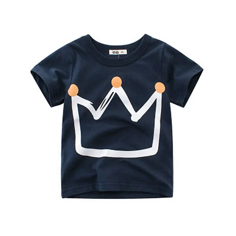 Новая летняя детская футболка для мальчиков коллекция года, футболки с короткими рукавами и принтом короны для маленьких девочек хлопковая детская футболка футболки с круглым вырезом, одежда для мальчиков