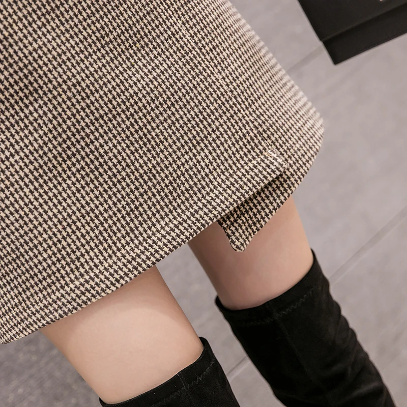 Korean streetwear irregular short mini women skirt autumn winter Houndstooth woolen skirts female plus size faldas mujer