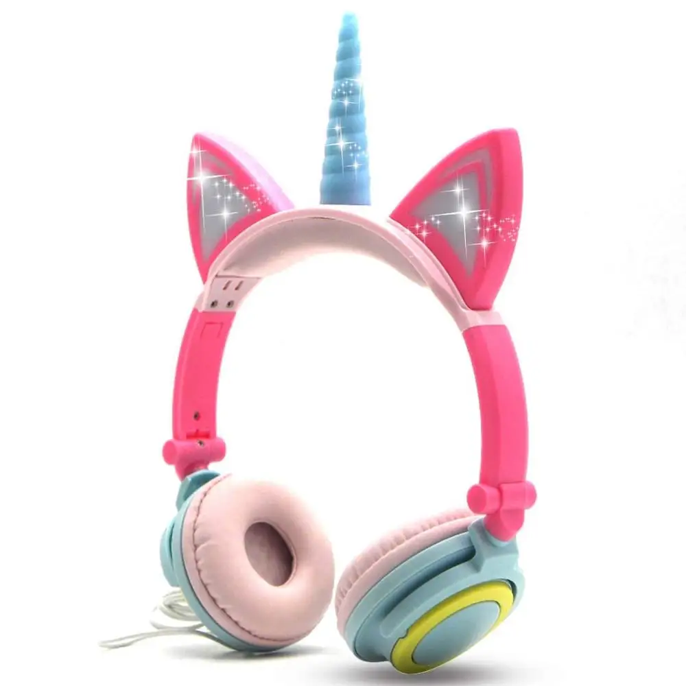 Wired Foldable Flashing Unicorns Kids Headphones With LED Light Earphone For Mobile Phone PC Computer Boys Girls Gaming Headset