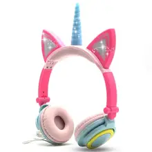 Wired Foldable Flashing Unicorns Kids Headphones With LED Light Earphone For Mobile Phone PC Computer Boys Girls Gaming Headset