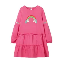 Новое поступление; платье-пачка принцессы с длинными рукавами; платья для девочек; сезон осень-зима; праздничные платья для малышей; одежда с аппликацией единорога и радуги