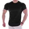 Men Summer T Shirts High Elastic Slim Fit Tshirt Men Quick-drying Curved Hem Mens T-Shirts Solid Color 3XL ► Photo 3/6