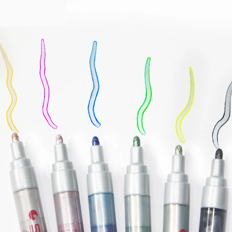 

STA 6 Solors/Set Big Head Outline Markers Pen Glare Color Highlighter Waterproof Paint Marker Pen Brush Silver Colorful Side