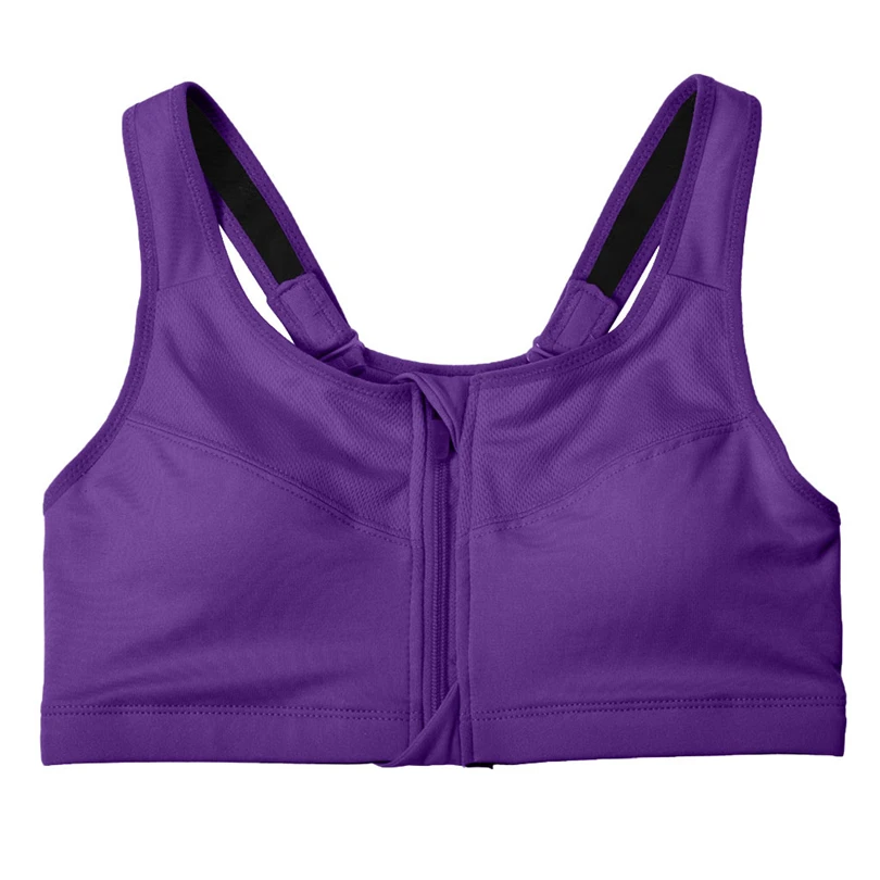 Фиолетовый Zipper Sport Bra Push Up Sexy Underwear Women Fitness Workout Bra Running Padded Tops Vest Plus Size Encaje Mujer 30OCT21 - Цвет: Фиолетовый