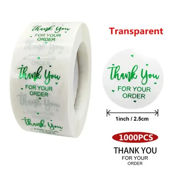 

Clear Green Foil Thank You for Your Order Stickers For Small Business 1000 Label 1" Wedding Pretty Gift Envelope Sealing Sticker
