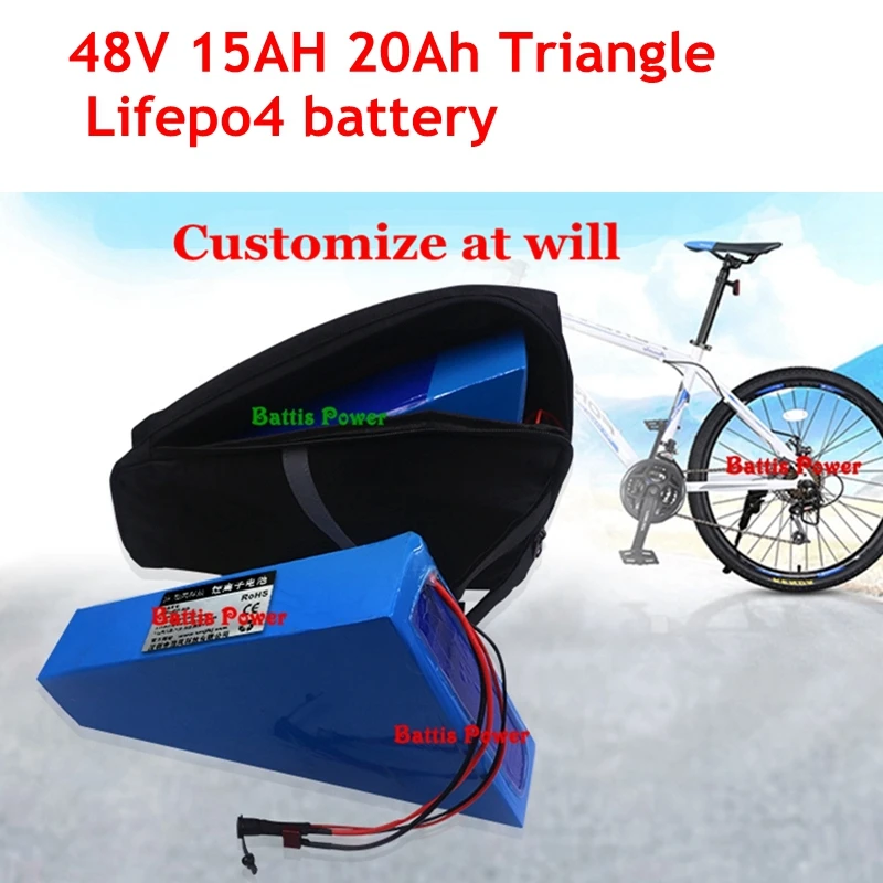 48V 15AH 20Ah Треугольники Lifepo4 литиевая батарея с BMS для замены 1000W 1500W электрический велосипед трехколесный скутер+ 2A зарядное устройство