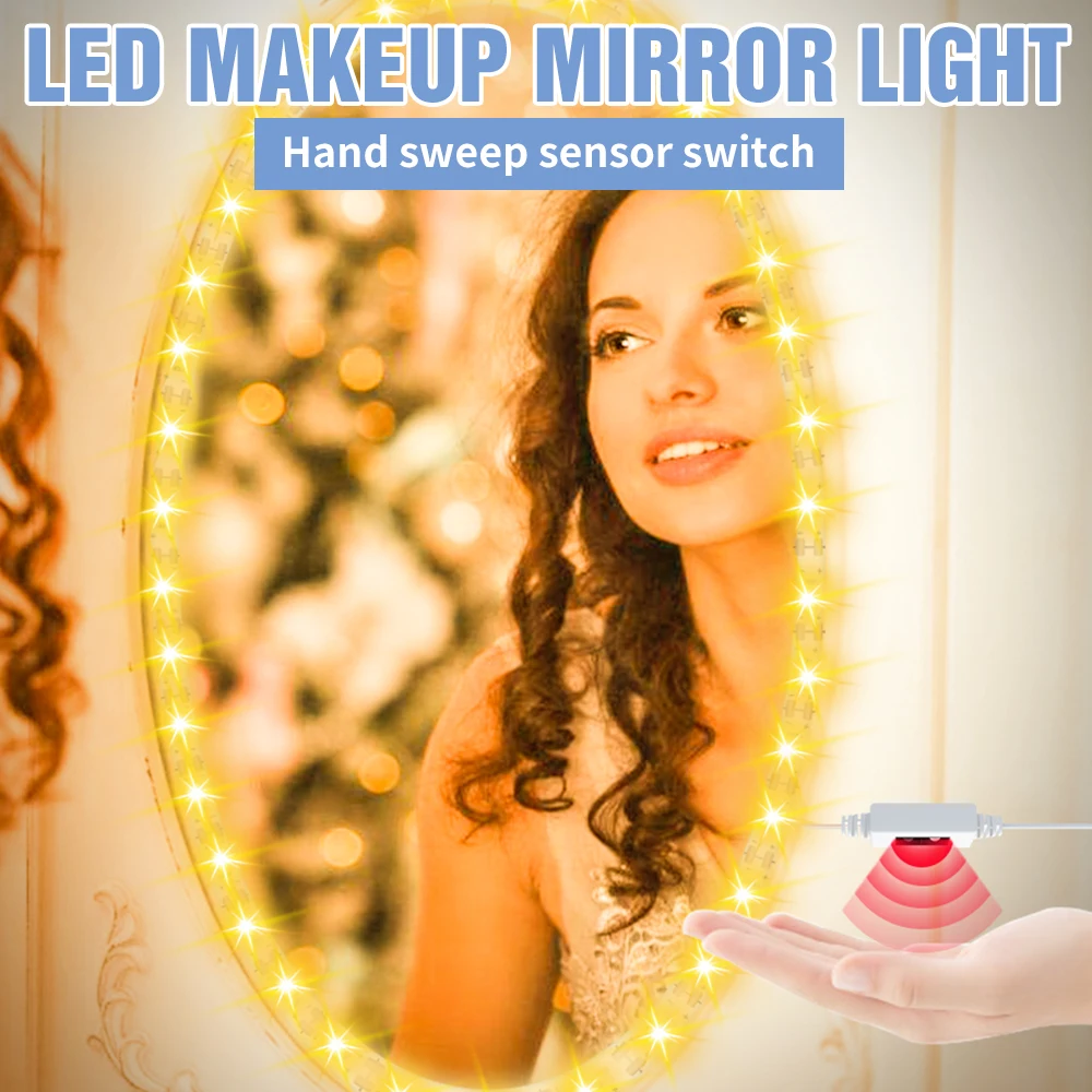 

5V USB LED Makeup Mirror Light 1-5M Hand Sweep Sensor LED Cosmetic Lamp Dimmable Hollywood LED Dressing Table Lamps For Bedroom