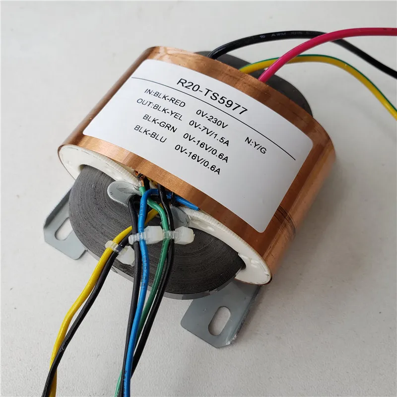 R20-TS5977 16V 0.6A 16V 0.6A 7V 1.5A трансформатор R сердечник R20 пользовательский Трансформатор 230V вход 30VA медный щит Предварительный усилитель трансформатор - Цвет: R20-TS5977