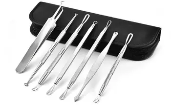 

5sets 7Pcs/set Stainless Blackhead Extractor Remover Tool Kit Whitehead Pimple Blemish Acne Removal Needles With Leather bag
