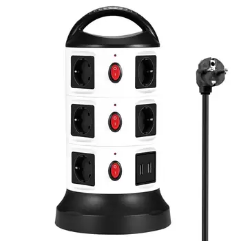 

Vertical Rotary USB Socket EU plug Power strip 7/ 11 AC Outlets 2 USB Power Socket Multi Plug for Home Office
