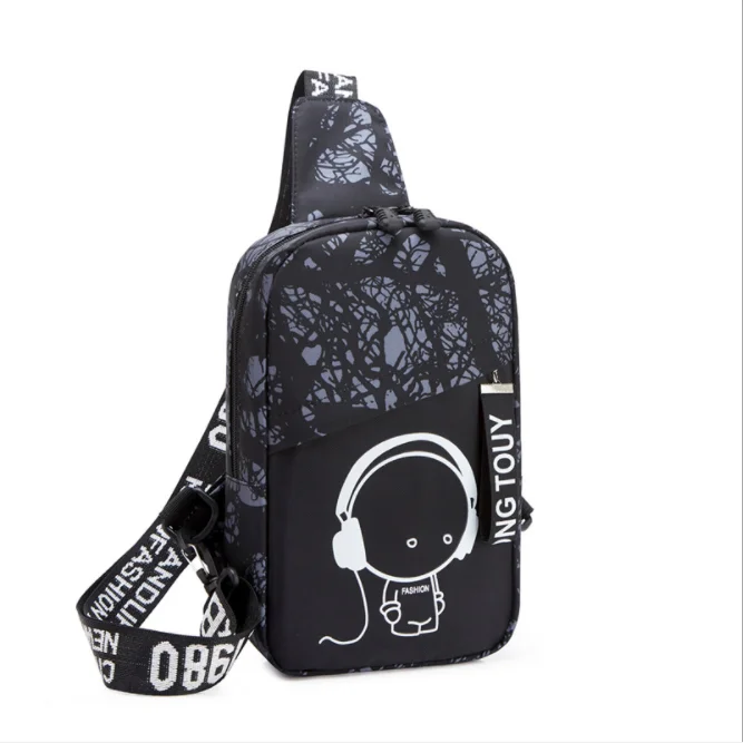 Black Stone print Anti Theft Luminous small crossbody bags for women messenger bags men casual sling chest bag waterproof travel shoulder bag pack - Цвет: Black Stone print