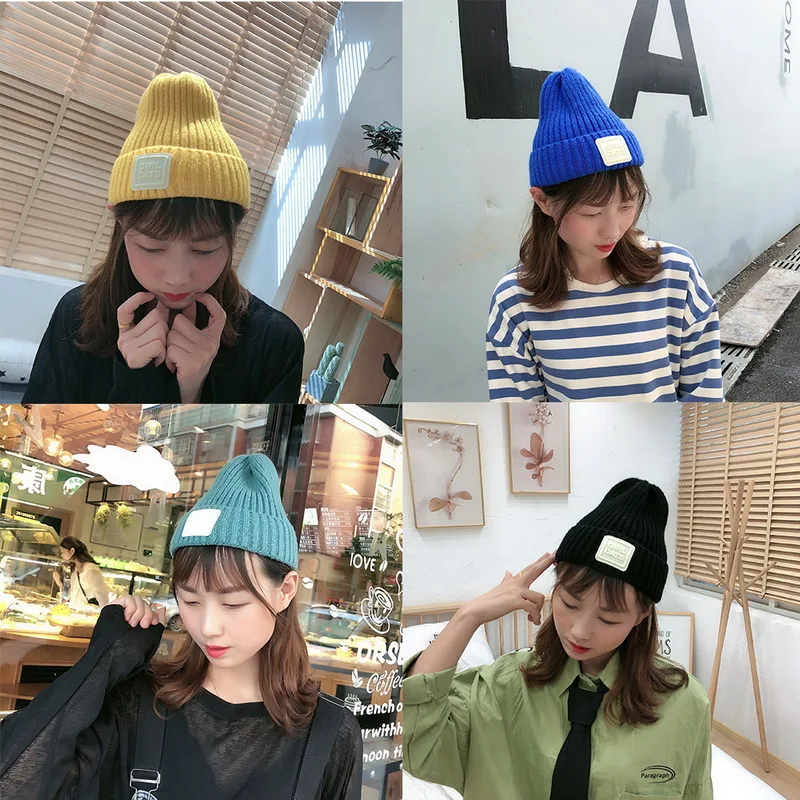 Шапка Oeak с вышивкой Billie Eilish Beanies, женские и мужские вязаные теплые зимние шапки, женские и мужские однотонные Новые повседневные Шапки с манжетами