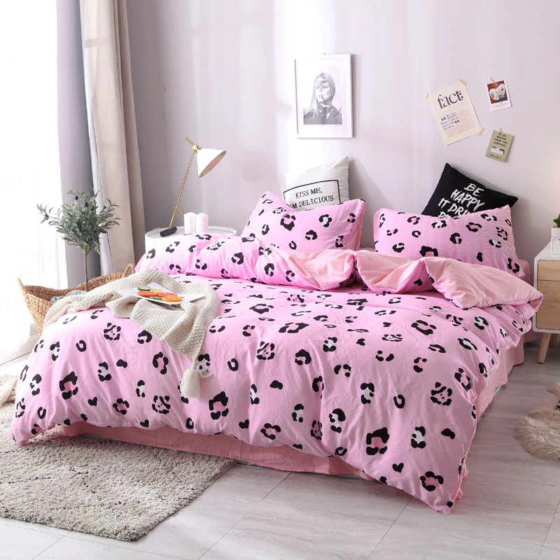 

ANNAs Good Stuff Hot Leopard Print BeddingSet 2019 Best Seller HomeTextile Pink QuiltCover Blue Bedsheet 4pc King Queen BedCover