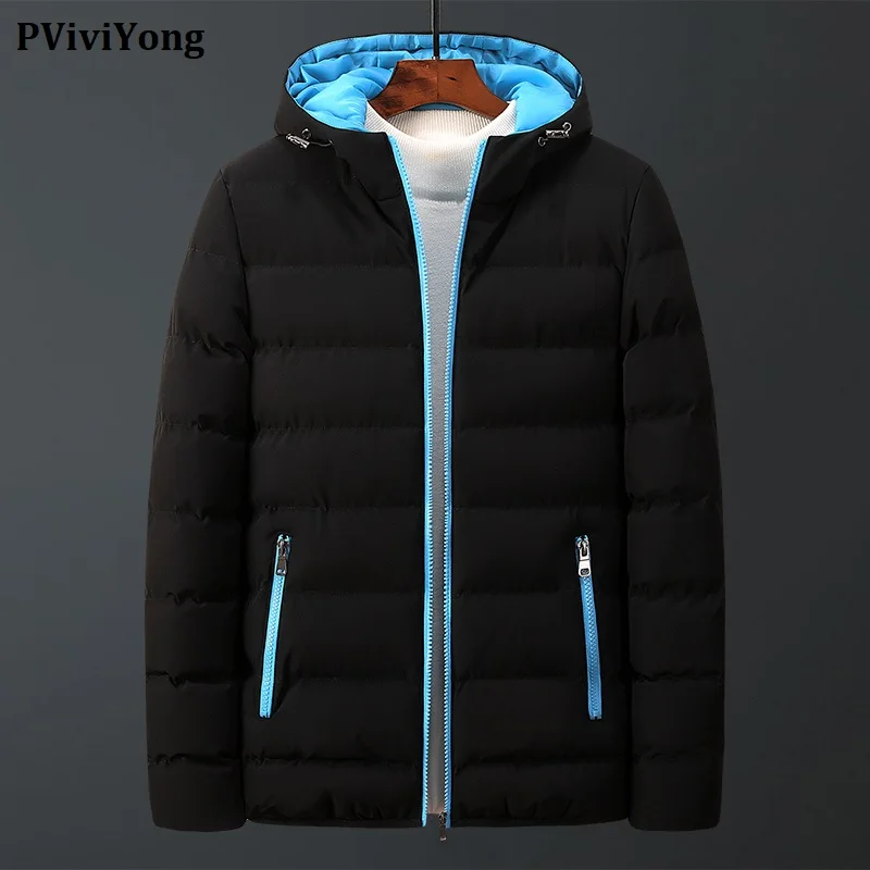 PViviYong, зимние модные куртки для мужчин, высокое качество, хлопок, короткое пальто, Мужская одежда, парка с капюшоном, 5513
