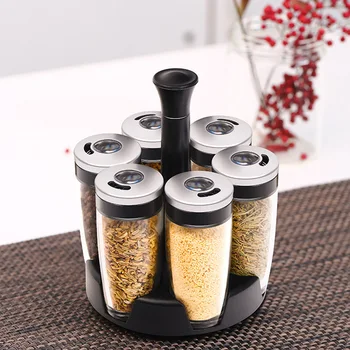 

7Pcs/Set Lead-free Glass Seasoning Bottle Kit Rotating Seasoning Oil Tank Kitchen Supplies FP8