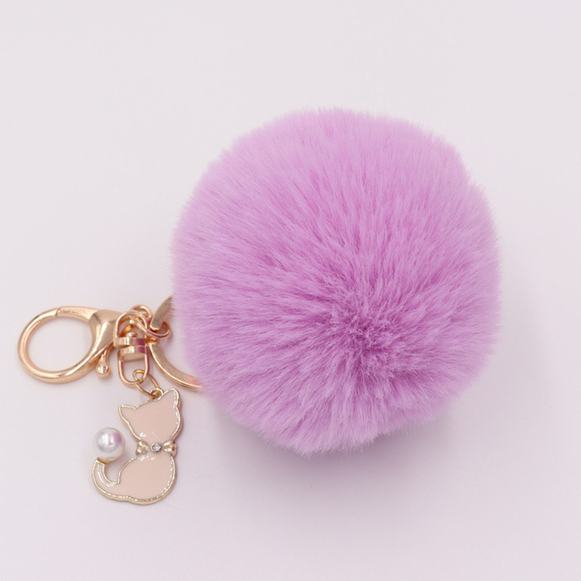 Fur Pompom Keychain Artificial Rabbit Fur Pompom Keychain Kitten Pendant Key Ring Fluffy Handbag Women Keychain Key Ring
