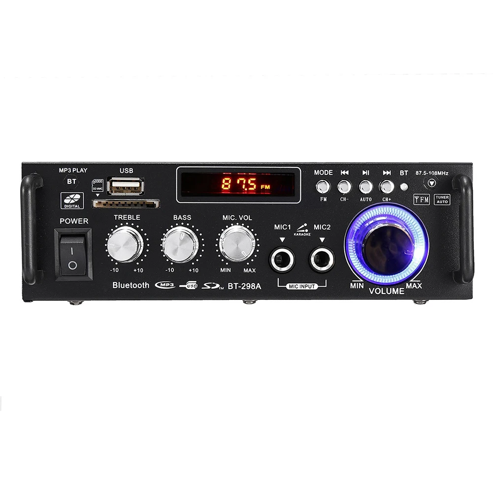 12 В 220 В ЖК-дисплей цифровой усилитель HIFI аудио стерео Bluetooth FM 2CH AMP Автомобильный домашний USB SD MP3 плеер