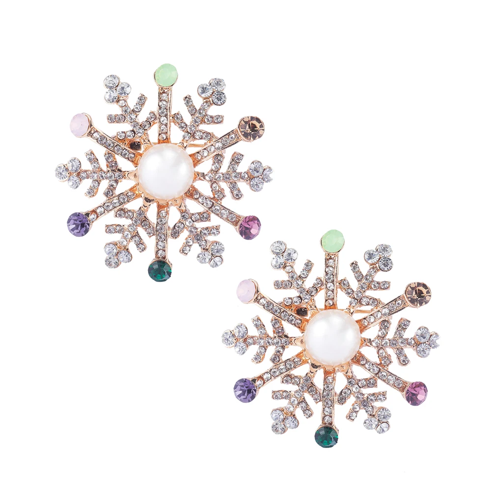 2Pcs Brooch Jewelry Accessories Snowflake Design Breasrpins Rhinestone Brooch Christmas Brooch for Girls Party Women