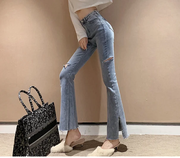 

Korean version of the new autumn washed side slit was thin straight pants mop jeans