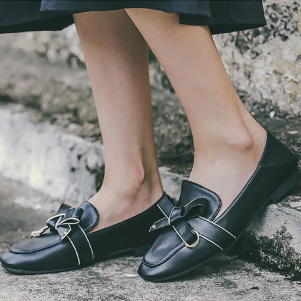 Shoche Plus Size Flat Shoes Women Working Shoes Casual Office Slip-On Black Apricot Flats Ladies Loafers 35-42