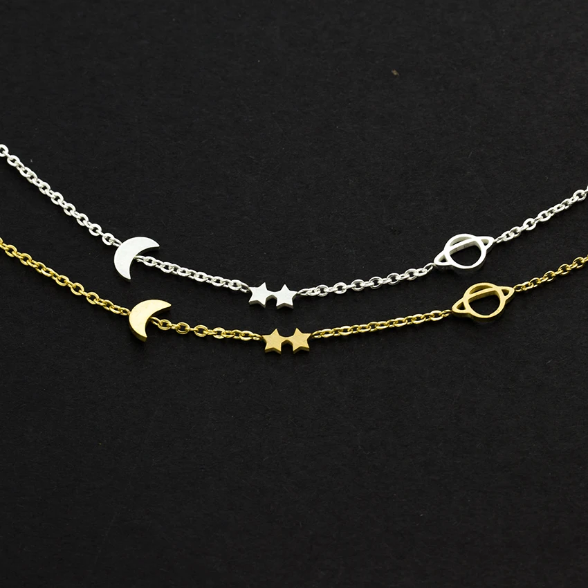 Для мусульманского праздника Рамадан золотистый, серебристый, простой романтическая пара «Луна», «Звезды» браслет Сатурн для Для женщин из нержавеющей стали для вечеринки ювелирные изделия аксессуары