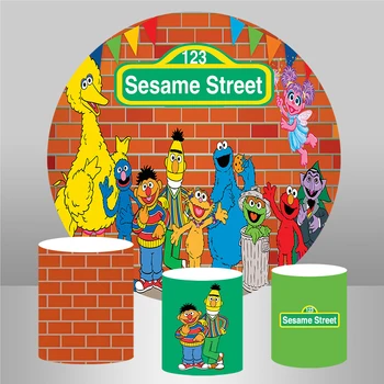 

Sesame Street Photo Backdrops Cartoon Brick Wall Background for Kids Newborn Birthday Party Photo Studio Round Circle Backdrop