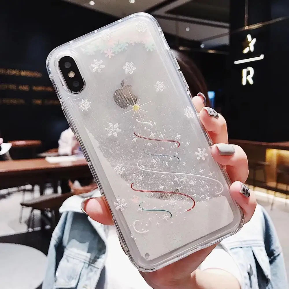 F Glitter Liquid Christmas Snowflake Phone Case For iphone 11 Pro 6 6S 7 8 Plus XR XS MAX luxury Anti-fall Quicksand Phone Cases - Цвет: F
