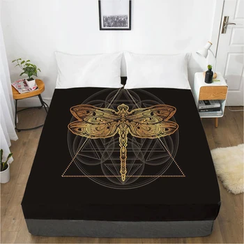 

Fitted Sheets Mattress Cover With Elastic Band Bedsheet Bed Sheet Linens 90x200 180x200 135x200 Size 3D Printed Black dragonfly