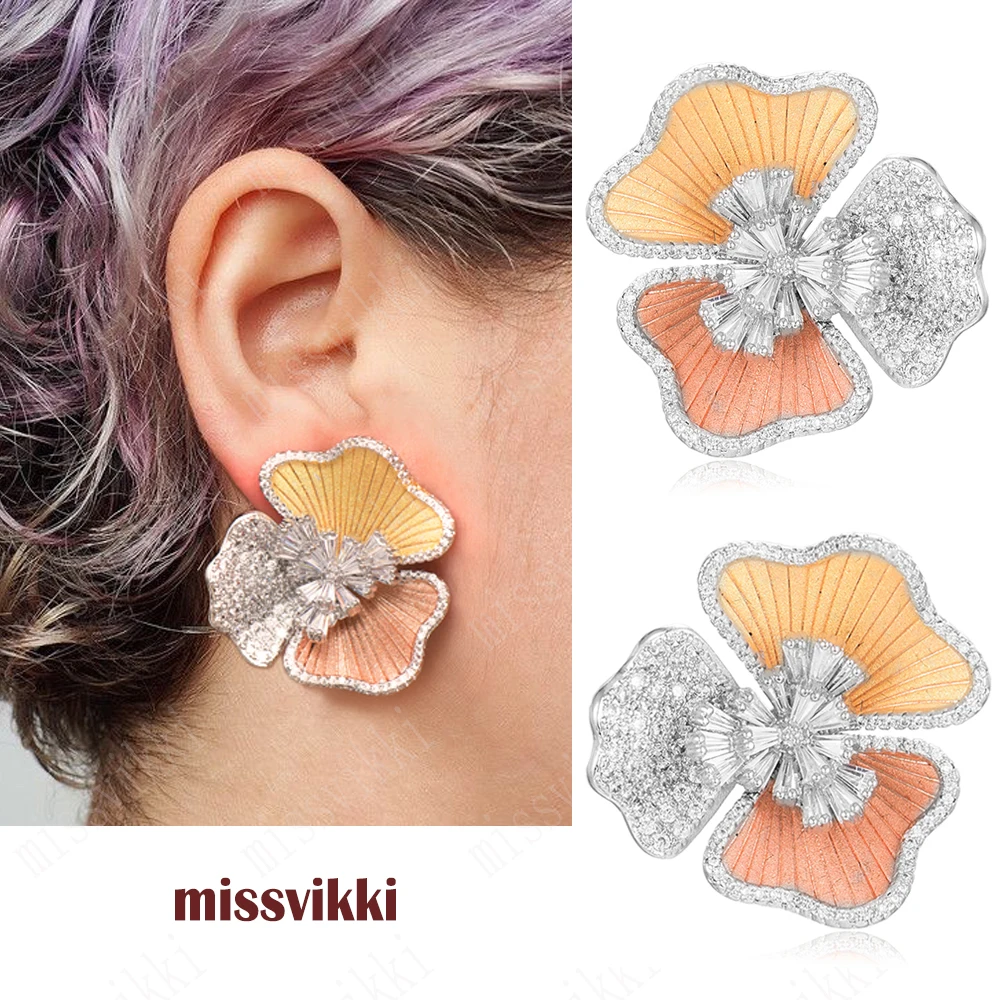 Missvikki благородный символ триколор серьги-гвоздики с цветком насыщенного цвета, ювелирные изделия высокого качества для невесты Для женщин для свадьбы, помолвки аксессуары