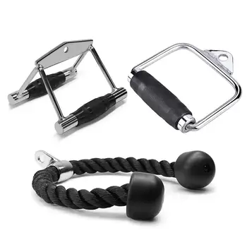 

Rotating Straight Bar Tricep Rope D-Handle Rubber Wrapped Saddle Handle Pressure Training Rope Gym Accessories