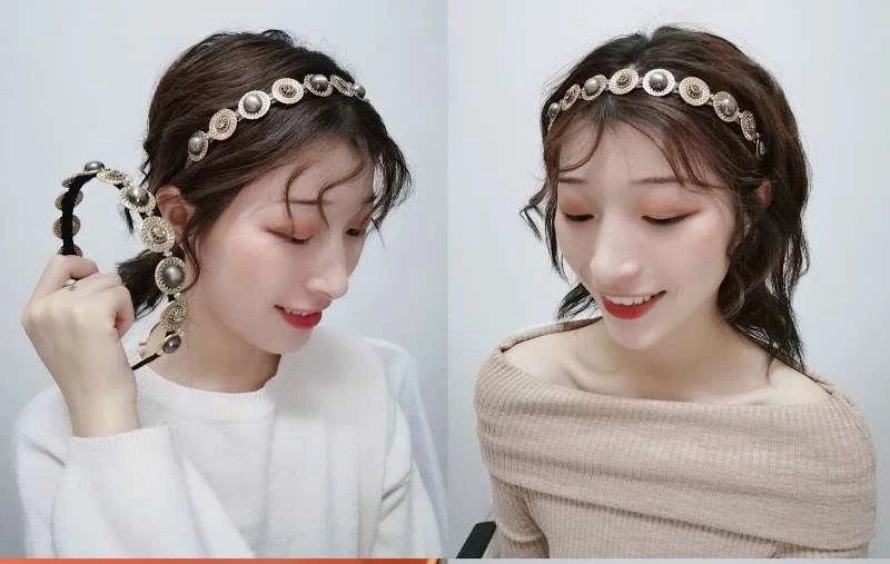 Baroque New Retro Metal Hairband Wild Simple Headband Fashion Rhinestone Hair Bands for Women Hair Hoop Jewelry Hair Accessories