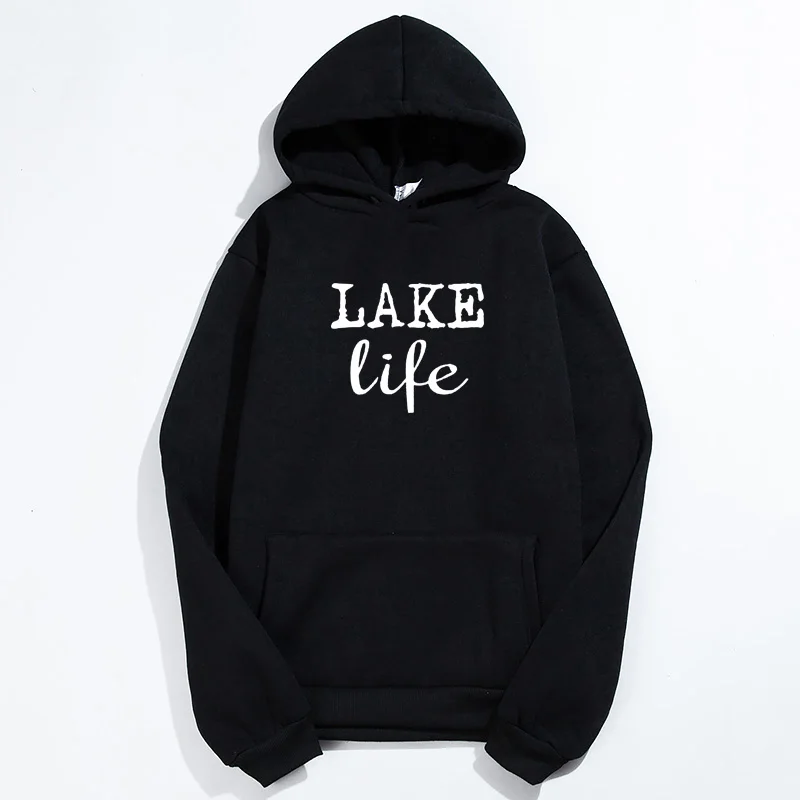 Толстовки с принтом «Lake Life», Женская флисовая Повседневная Толстовка с длинным рукавом, повседневный Женский пуловер, Moletom Feminin