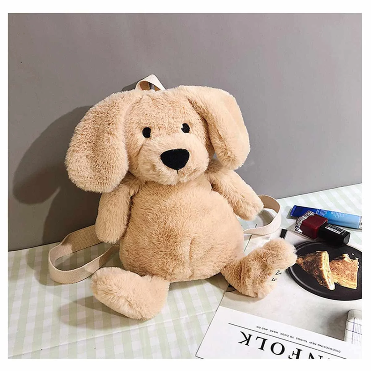 

Cute Puppy Cartoon Plush Backpack Bag Women Cartoon Dog Back Pack Fluffy Animal Shoulder Bag Stuffed Toy Children baby gift