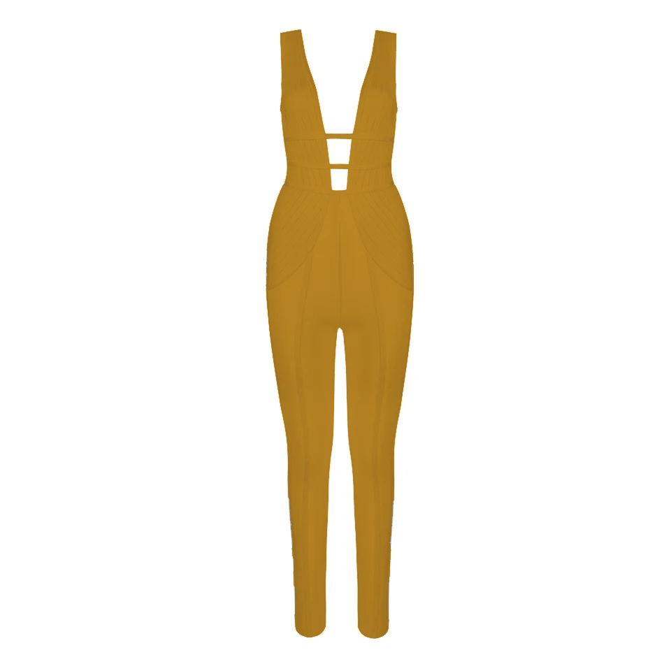 Ginger Новинка, летний бандажный комбинезон, Vestidos Verano,, белый сексуальный комбинезон без рукавов с глубоким v-образным вырезом, ажурные вечерние комбинезоны знаменитостей - Цвет: Ginger