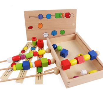 

Baby Wooden Beads Toys Wooden Digital Beaded Montessori Toys Educational Toy Box Set DIY Beading Kids Stringing Wooden Game