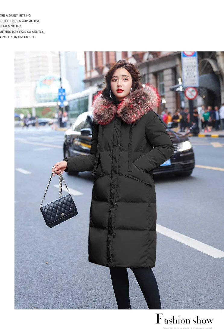 Женский пуховик из Южной Кореи Dongdaemun, стиль, большой меховой воротник, свободный крой, корейский стиль, толстый, средней длины, Fa