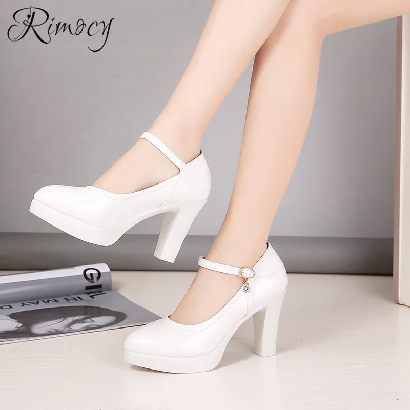 Rimocy/туфли-лодочки на платформе и высоком каблуке; mujer; Новинка года; сезон весна; модные однотонные черные туфли с пряжкой; Женская водонепроницаемая обувь из искусственной кожи; femme
