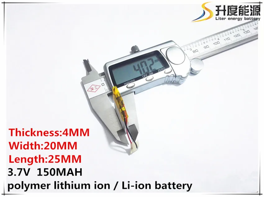 3,7 V, 150 mAH, [402025] PLIB; полимерный литий-ионный/литий-ионный аккумулятор для gps, mp3, mp4, mp5, dvd, bluetooth, модельных игрушек