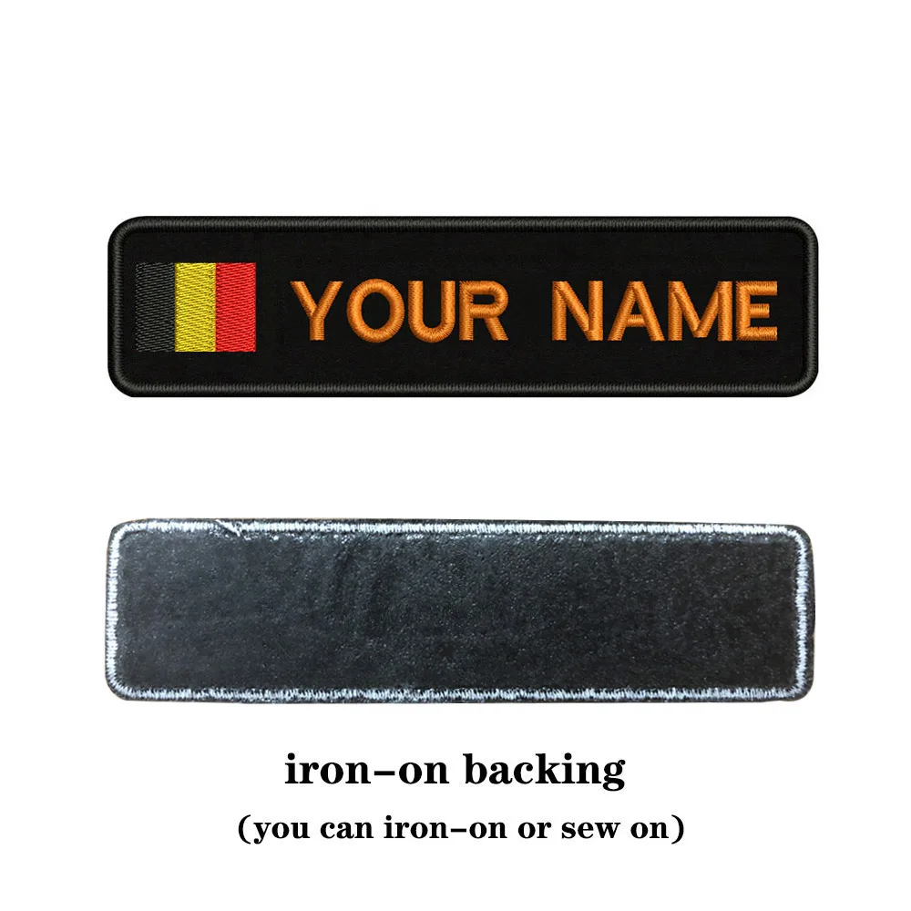 orange-iron on Индивидуальная вышивка бельгийского флага с именем или заплатка с текстом 10 см* 2,5 см значок Железная на или липучке Подложка для одежды брюки рюкзак шляпа - Цвет: orange-iron on